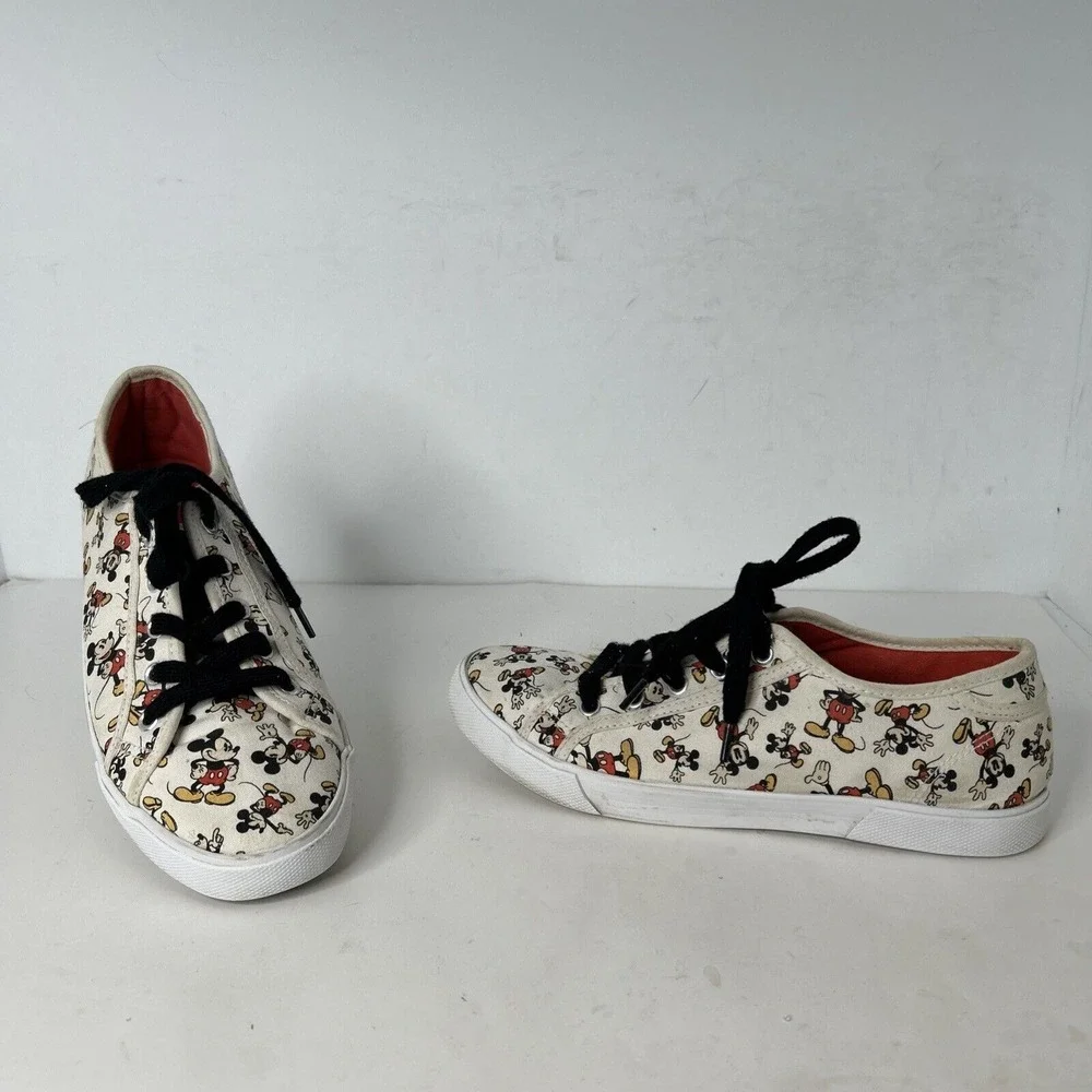Disney Parks Mickey Mouse Canvas Shoes‎ Sneakers Womens Size 9 Lace Up White